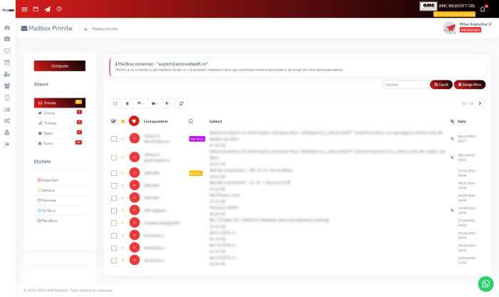 Gestionare e-mailuri in CRM