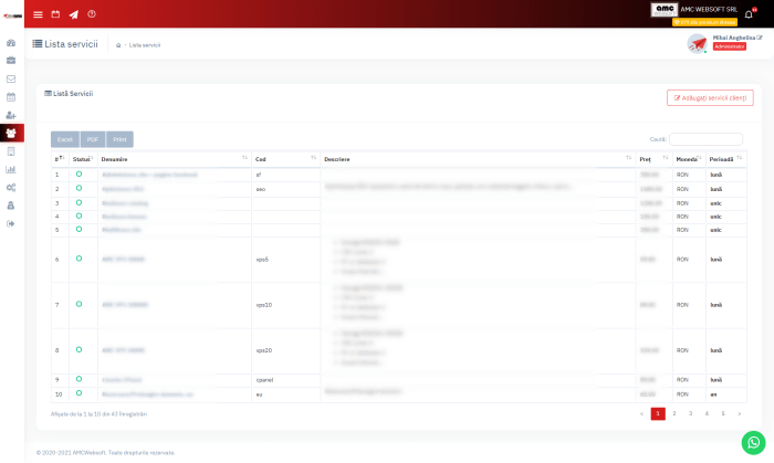 Gestionarea serviciilor furnizate clientilor